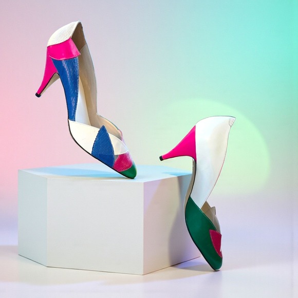 Vintage Enzo Angiolini "Gilda" Colorblock Pumps – Made in Italy – 8.5 M – NEW in - Picture 12 of 15